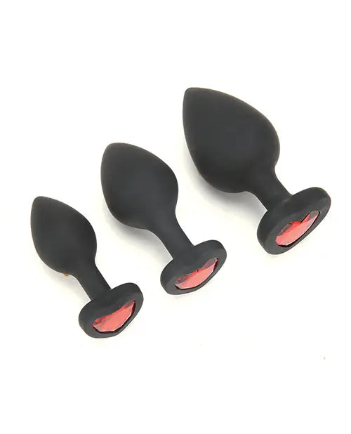WhipSmart Heartbreaker 3 pc Crystal Heart Anal Training Set - Black/Red Xgen