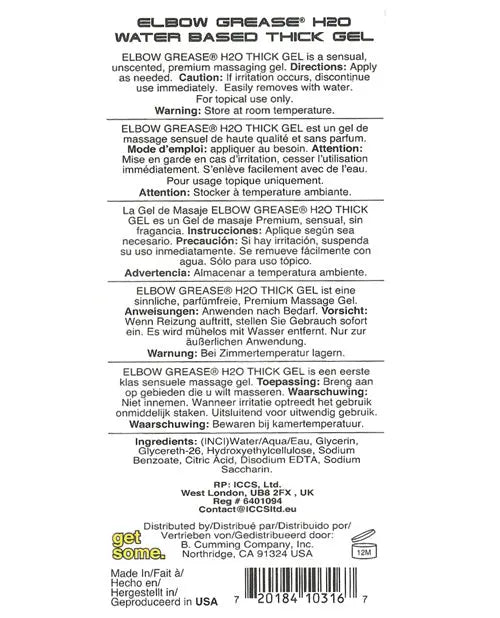 Elbow Grease H2O Thick Gel - 8.5 oz B. Cumming Company INC