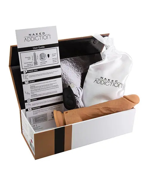 Naked Addiction Vibrating Dildo | 9" Big Dildo | Thrusting Remote Caramel Suction Cup Dildo B.M.S. Enterprises