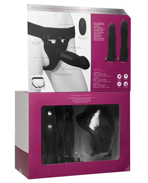 Body Extensions Be Naughty Vibrating 4 Piece Strap On Set - Black Doc Johnson