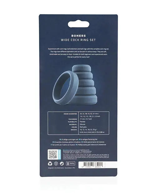Boners 6 Pc Wide Cock Ring Set - Black One-dc