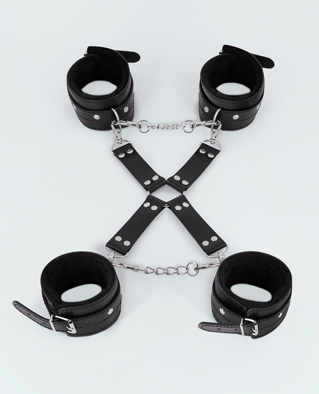 Lust PU Leather All 4's Fuzzy Cuff Set - Black Comme Ci Comme Ca