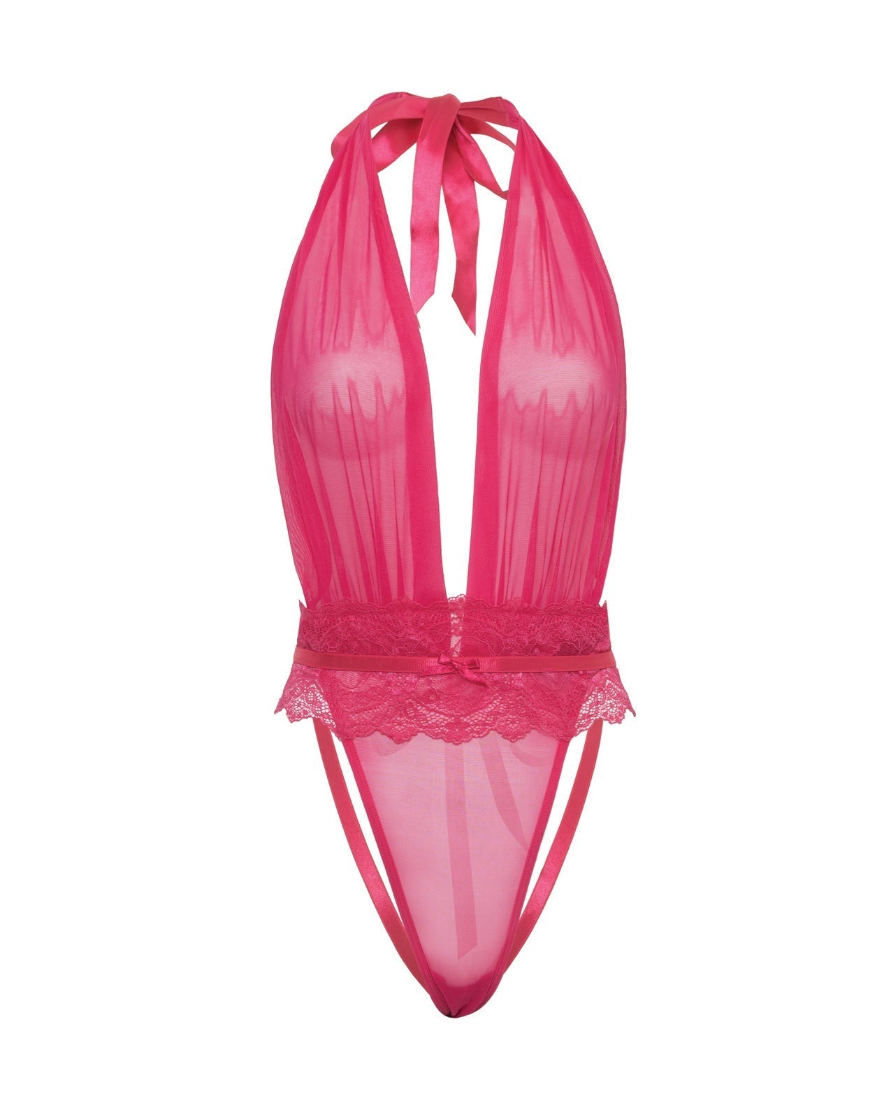 Maylah Mesh & Lace Halter Teddy - Pink L/XL Oh La La Cheri