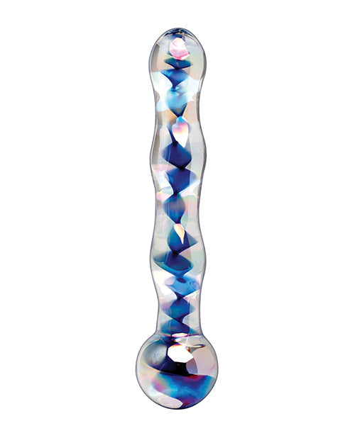 Icicles No 8 Realistic Dildo | Hand Blown Glass Dildo Massager | Clear Blue Swirls 7" Big Dildo