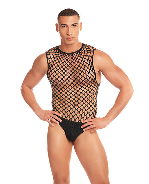 Rainbow Party Full Effect Large Mesh Unitard 2 pc Set w/Thong - Black S/M Rene Rofe