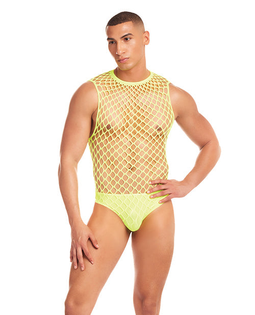 Rainbow Party Full Effect Large Mesh Unitard 2 pc Set w/Thong - Yellow S/M Rene Rofe