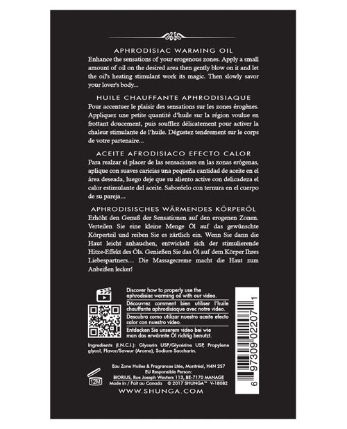 Shunga Warming Oil - 3.5 oz Vanilla Fetish Shunga