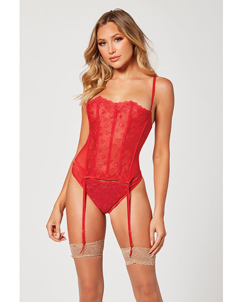 Valentines Heart Embroidered Mesh Bustier & Panty Red XL Seven 'til Midnight Costume