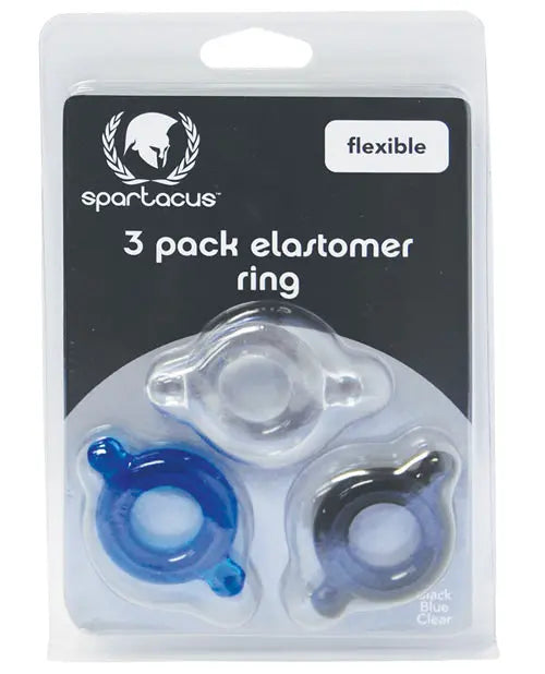 Spartacus Elastomer Cock Ring Set - Black, Blue & Clear Pack of 3 Spartacus