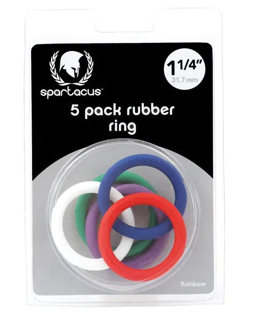 Spartacus 1.25" Rubber Cock Ring Set - Rainbow Pack of 5 Spartacus