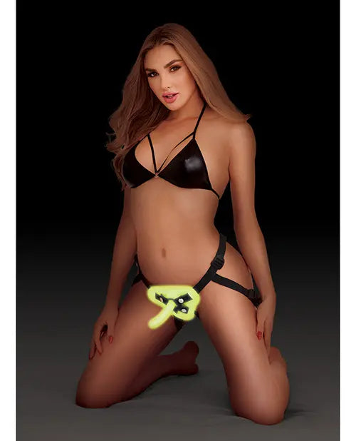 WhipSmart Glow in the Dark Unisex Harness w/5" G Spot Dildo - Green Xgen