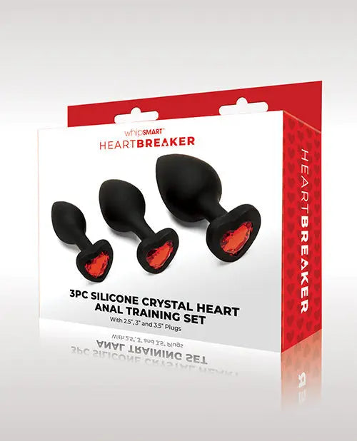 WhipSmart Heartbreaker 3 pc Crystal Heart Anal Training Set - Black/Red Xgen
