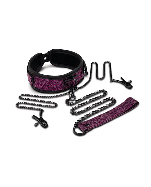 WhipSmart Dragon's Lair Collar, Leash & Nipple Clips Set Xgen