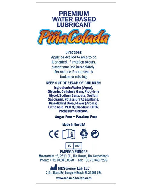 Swiss Navy Flavors - 4 oz Pina Colada M.D. Science Lab