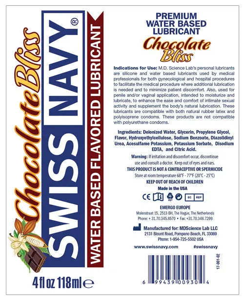Swiss Navy Flavors - 4 oz Chocolate Bliss M.D. Science Lab