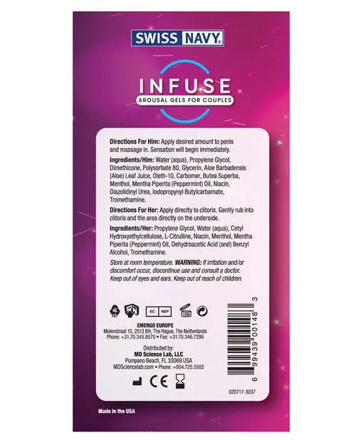Swiss Navy Infuse Arousal Gels for Couples M.D. Science Lab