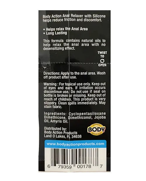 Body Action Anal Relaxer Silicone Lubricant - .5 oz Body Action Products