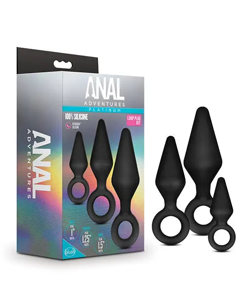 Blush Anal Adventures Platinum Silicone Loop Plug Kit - Black Blush Novelties