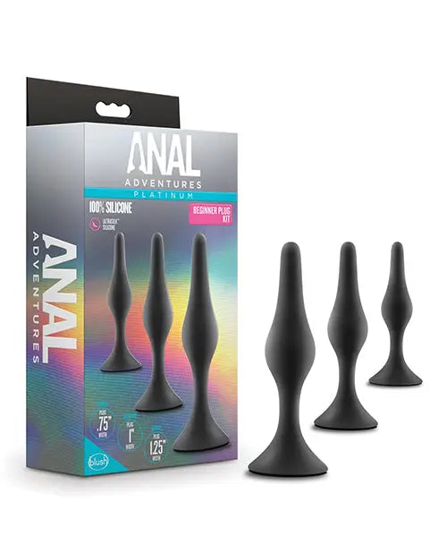 Blush Anal Adventures Platinum Silicone Beginner Plug Kit - Black Blush Novelties