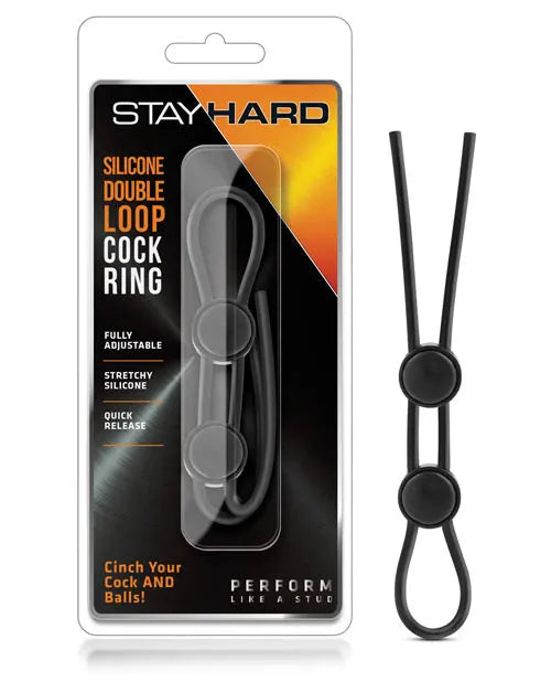Blush Stay Hard Silicone Double Loop Cock Ring - Black Blush Novelties