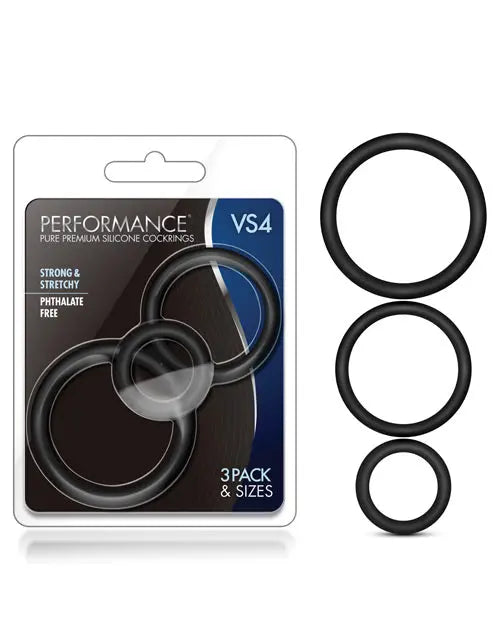 Blush Performance VS4 Pure Premium Silicone Cockring Set - Black Blush Novelties