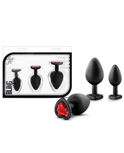 Blush Luxe Bling Plugs Training Kit - Black w/Red Gems Blush Novelties