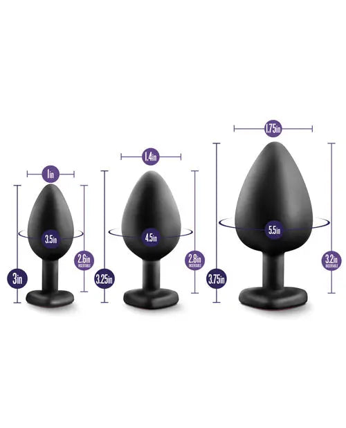 Blush Luxe Bling Plugs Training Kit - Black w/Red Gems Blush Novelties