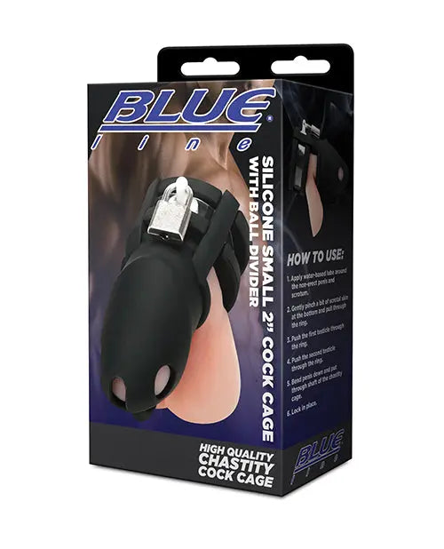 Blue Line 2" Silicone Mini Cock Cage With Ball Divider - Black Electric Eel INC
