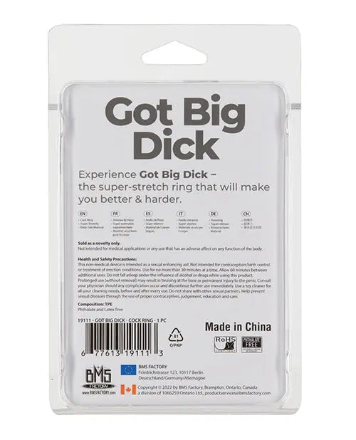 Got Big Dick Single Bumper Ring - Black B.M.S. Enterprises