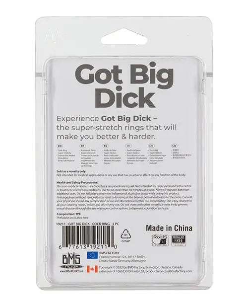 Got Big Dick 2 Pack Cock Rings - Black B.M.S. Enterprises