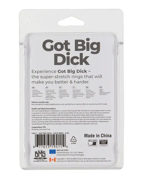 Got Big Dick 4 Pack Cock Rings - Black B.M.S. Enterprises