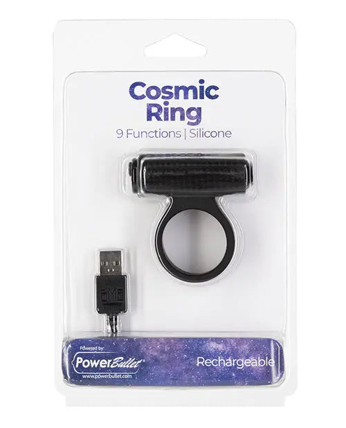 Cosmic Cock Ring w/Rechargeable Bullet - 9 Functions Black B.M.S. Enterprises