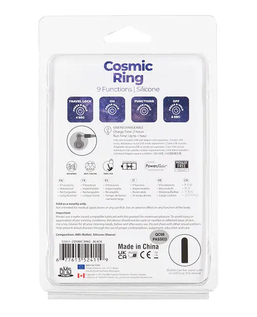Cosmic Cock Ring w/Rechargeable Bullet - 9 Functions Black B.M.S. Enterprises