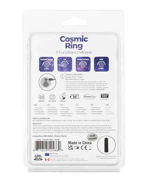 Cosmic Cock Ring w/Rechargeable Bullet - 9 Functions Glow in the Dark B.M.S. Enterprises