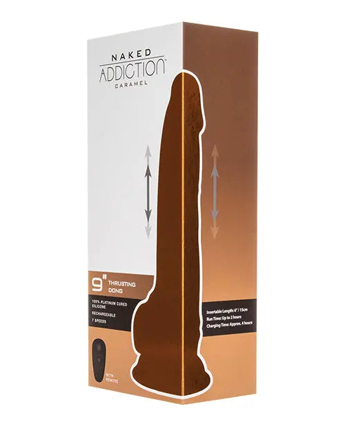 Naked Addiction Vibrating Dildo | 9" Big Dildo | Thrusting Remote Caramel Suction Cup Dildo B.M.S. Enterprises