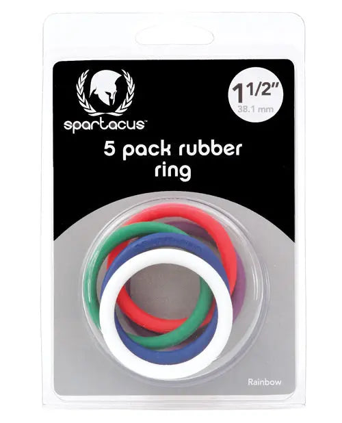 Spartacus 1.5" Rubber Cock Ring Set - Rainbow Pack of 5 Spartacus