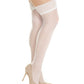 Sheer Thigh High Stockings w/Wide Floral Elastic Top White O/S