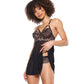 Lace and Mesh Underwire Babydoll w/Thong - Black/Rose Gold LG