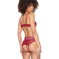 Metallic Stretch Lace Underwire Bra w/Crotchless Garter Panty - Red MD