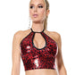 Darque Metallic Wet Look Keyhole Halter Top - Red/Black LG