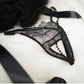 Holiday Metallic Scallop Stretch Lace Crotchless Panty Black/Silver OS/XL
