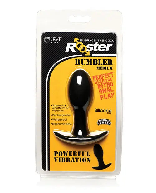 Curve Toys Rooster Rumbler Vibrating Silicone Anal Plug Medium - Black Curve Toys C/o Xr