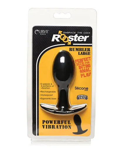 Curve Toys Rooster Rumbler Vibrating Silicone Anal Plug Large - Black Curve Toys C/o Xr