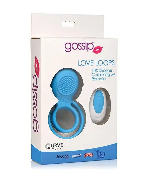 Curve Toys Gossip Love Loops 10X Silicone Cock Ring w/Remote - Azure Curve Toys C/o Xr