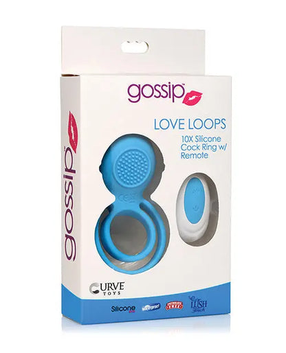 Curve Toys Gossip Love Loops 10X Silicone Cock Ring w/Remote - Azure Curve Toys C/o Xr