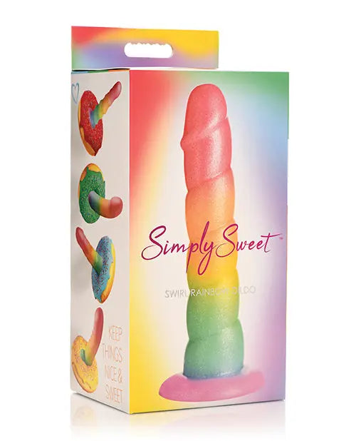 Curve Toys Large Dildo | Simply Sweet 6.5" Big Dildo | Swirl Rainbow Suction Cup Dildo Curve Toys C/o Xr