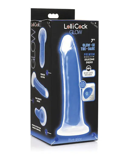 Curve Toys Large Dildo | Lollicock 7" Big Dildo | Glow In The Dark Silicone Blue Suction Cup Dildo Curve Toys C/o Xr