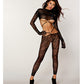 Zebra Fishnet Long Sleeve Bralette w/Finger Gloves & Footless Leggings - Black O/S
