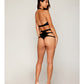 Stretch Faux Leather and Eyelash Lace Bralette w/High-Waisted Panty - Black LG