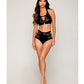 Stretch Faux Leather and Eyelash Lace Bralette w/High-Waisted Panty - Black XL